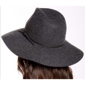 Phenix Wide-Brim Felt Hat in Charcoal Gray with Bow PHENIX Womens Wide Brim Floppy Hat Gray Wool Leather Trim  main image 2
